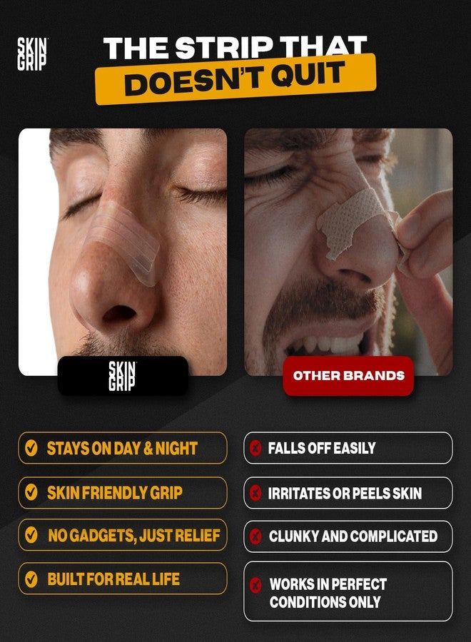 Skin Grip Nasal Strips for Snoring & Breathing – Instant Relief from Nasal Congestion, Drug-Free Snore Strips, All-Day Hold – Sleep Better, Exercise Stronger, Travel Confidently – 90-Day Supply, Clear - Image 2